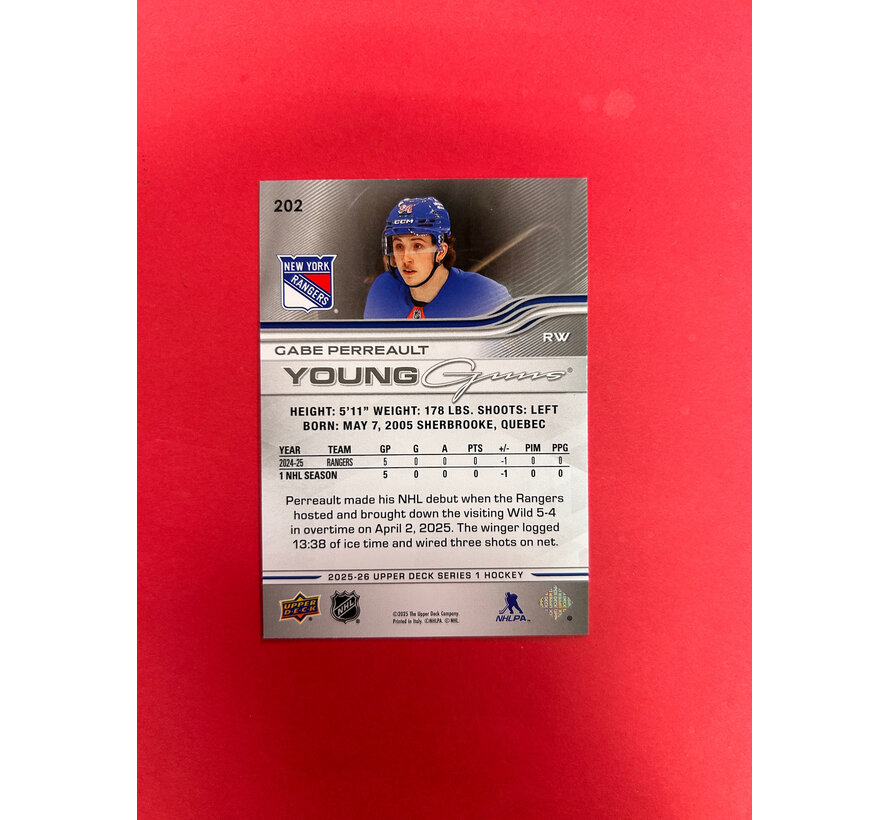 2025-26 UPPER DECK SERIES 1 GABE PERREAULT YOUNG GUNS