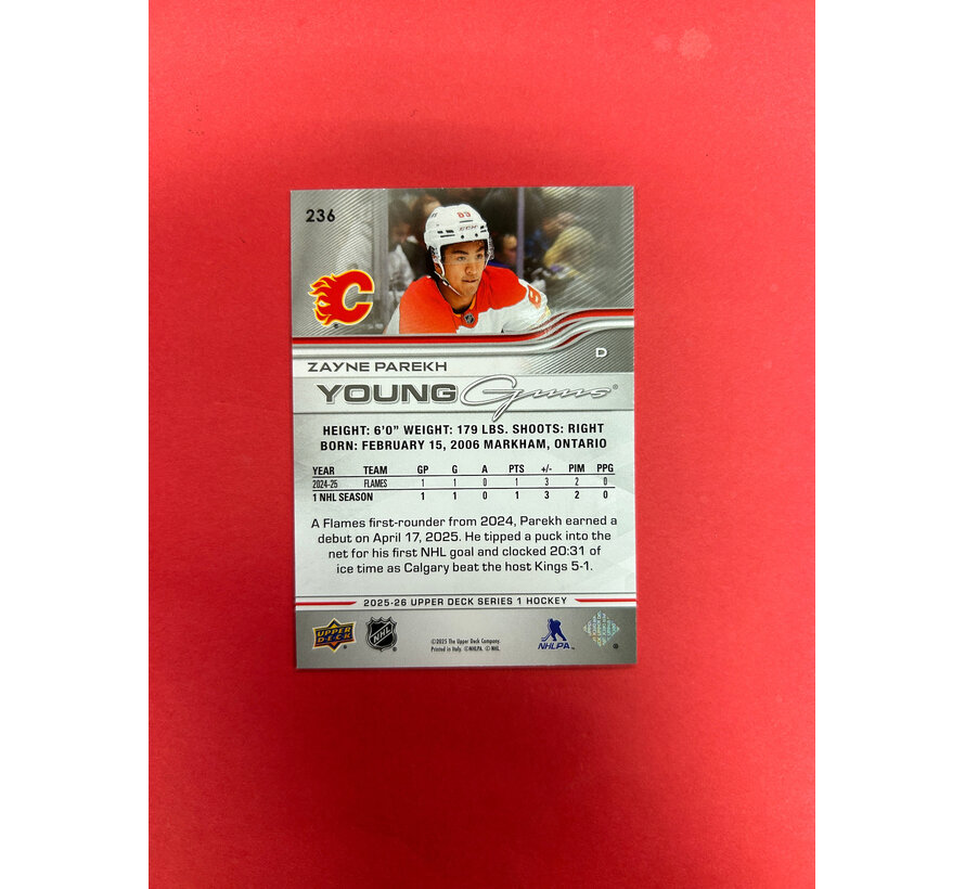 2025-26 UPPER DECK SERIES 1 ZAYNE PAREKH YOUNG GUNS
