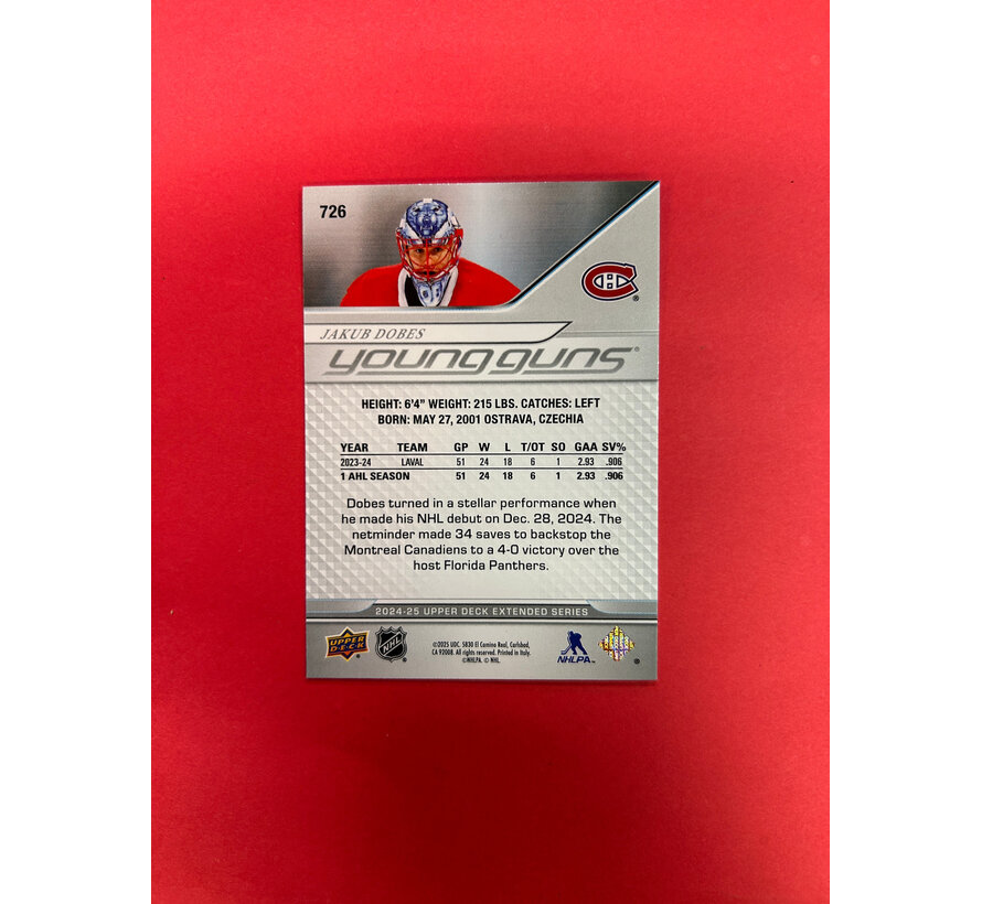 2024-25 UPPER DECK EXTENDED SERIES JAKUB DOBES YOUNG GUNS