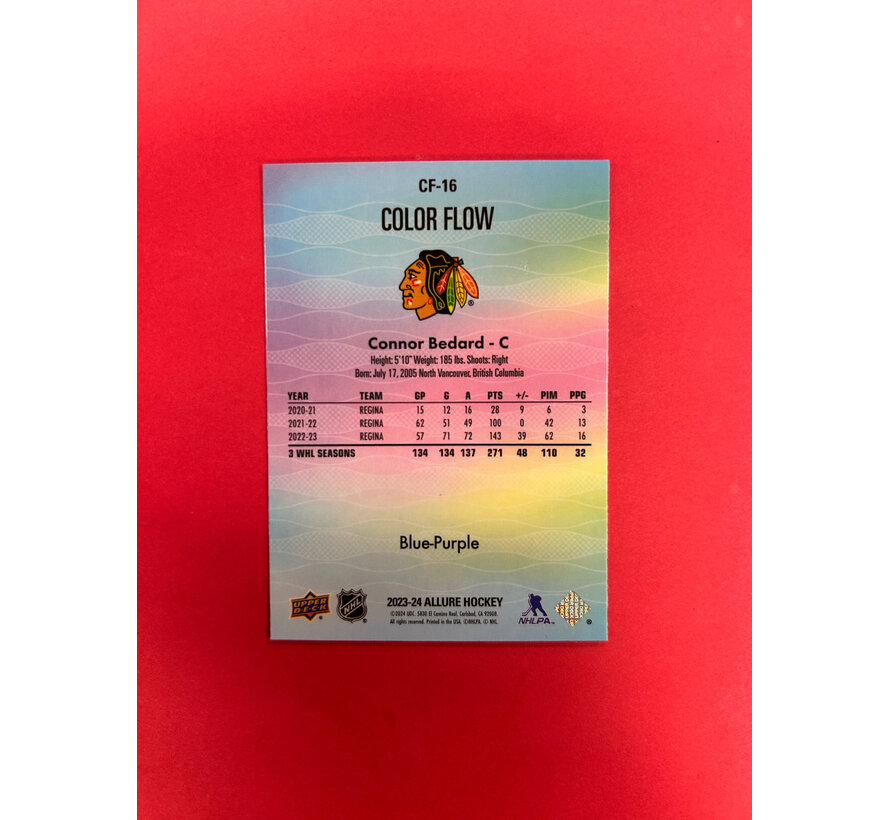 2023-24 UPPER DECK ALLURE CONNOR BEDARD COLOR FLOW BLUE PURPLE SSP