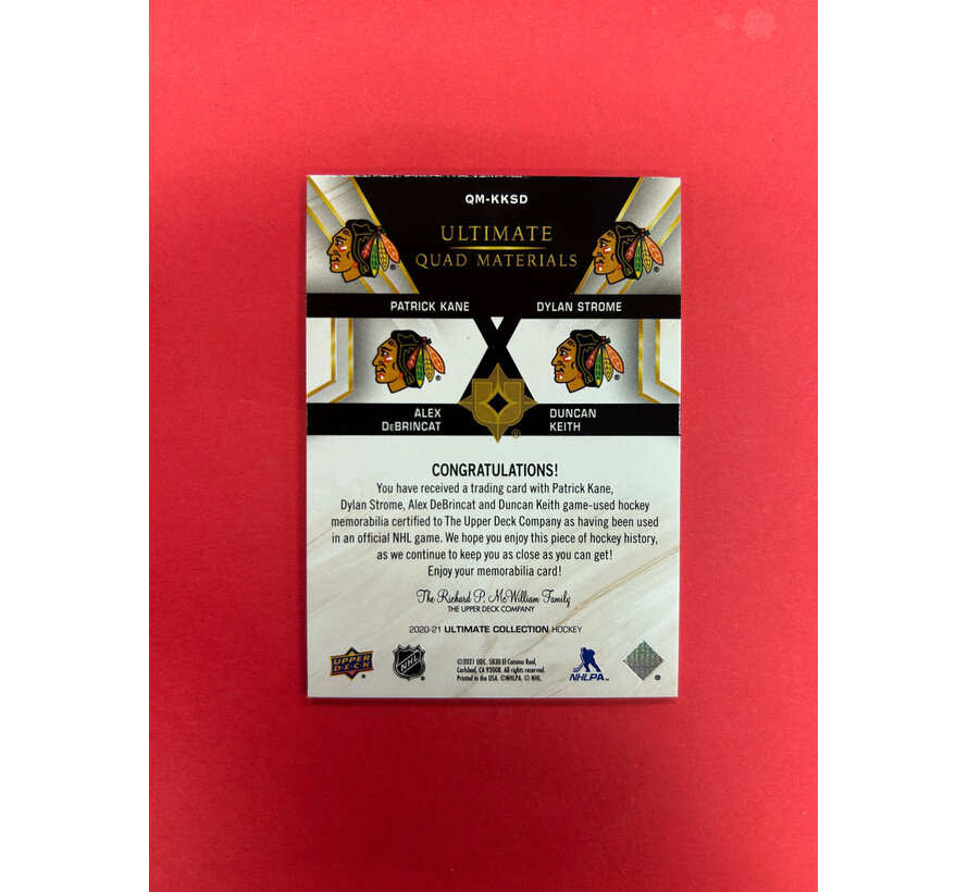 2020-21 UPPER DECK ULTIMATE COLLECTION QUAD MATERIALS BLACKHAWKS 49/49