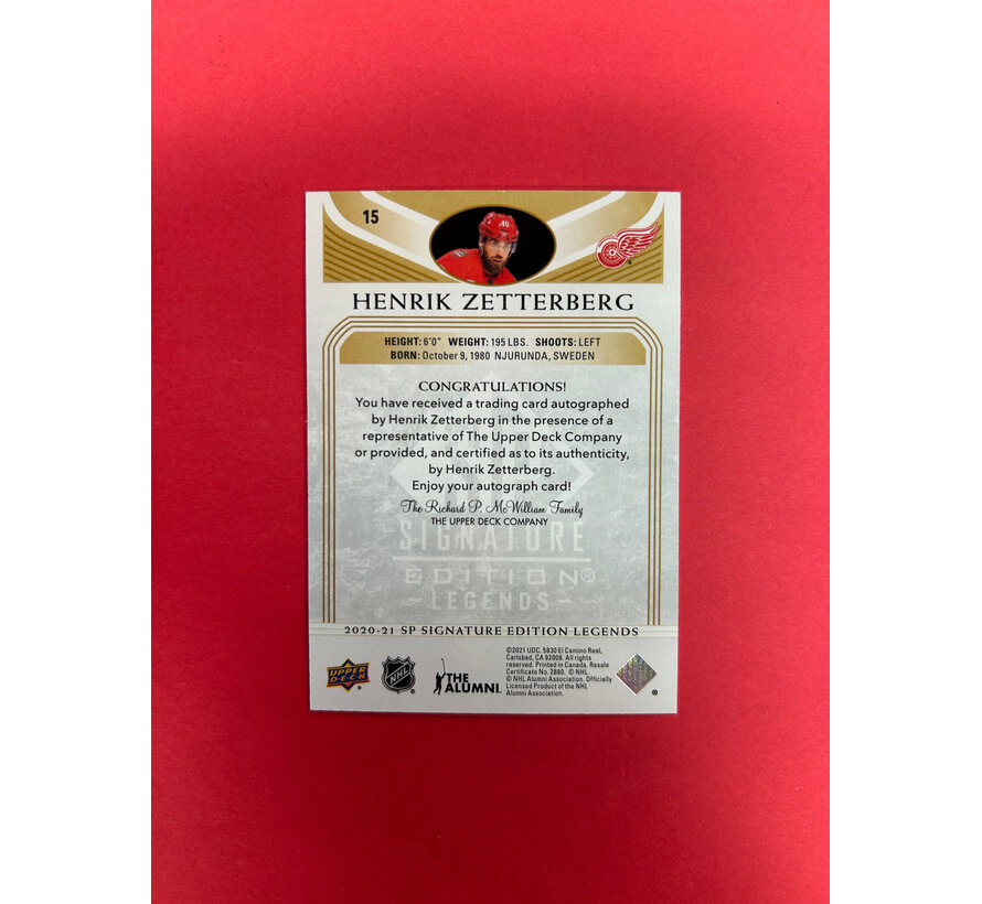 2020-21 SP SIGNATURE LEGENDS HENRIK ZETTERBERG GOLD AUTOGRAPH