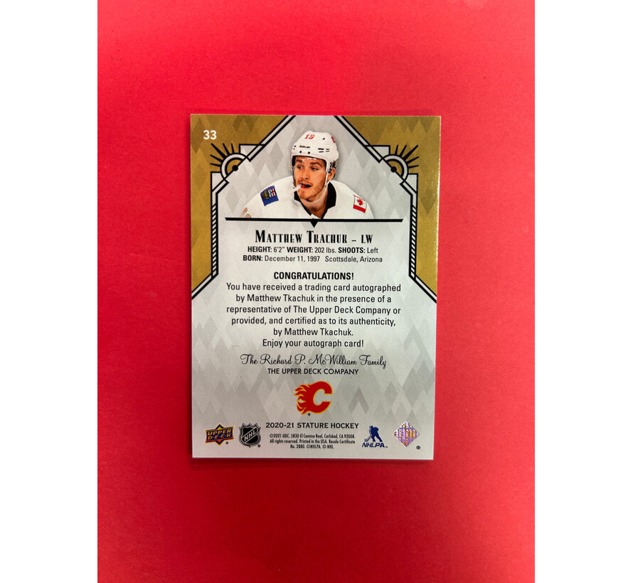 2020-21 UPPER DECK STATURE MATTHEW TKACHUK GREEN AUTO /65