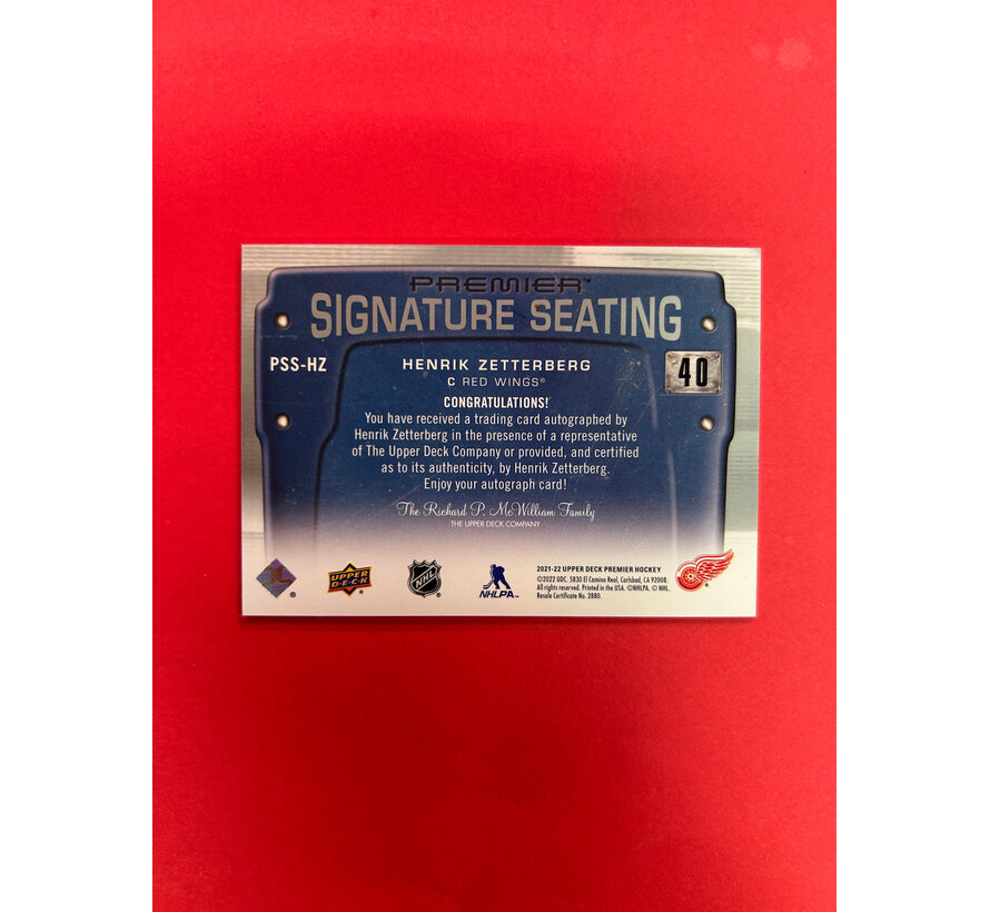 2021-22 UPPER DECK PREMIER HENRIK ZETTERBERG SIGNATURE SEATING AUTO