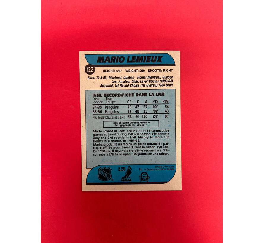 1986-87 O-PEE-CHEE MARIO LEMIEUX 2ND YEAR