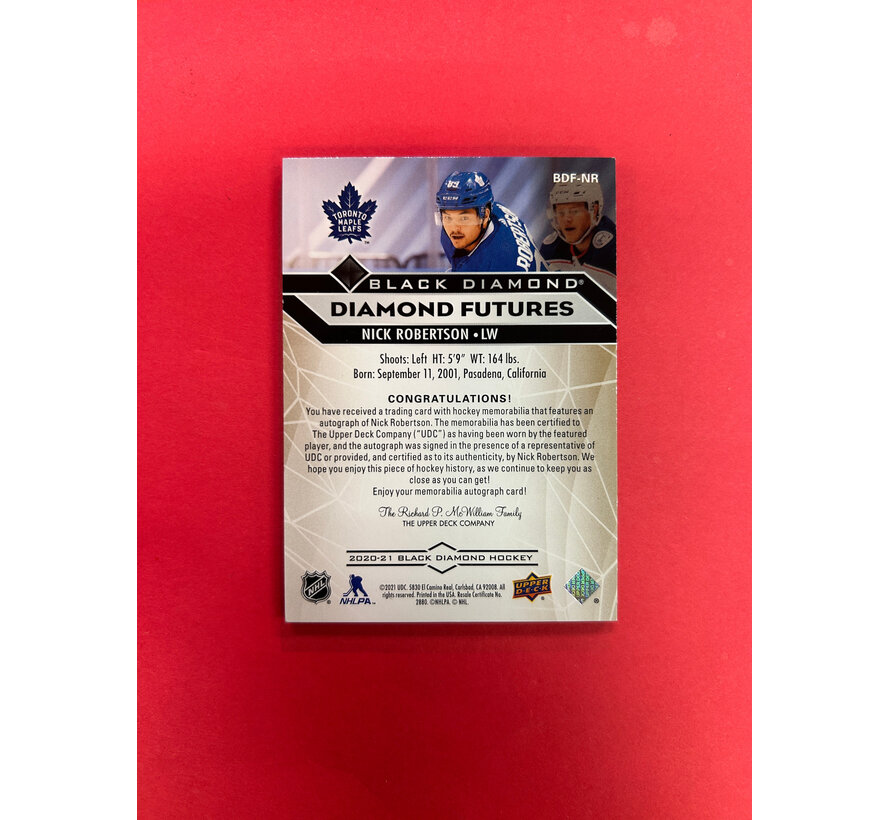 2020-21 UPPER DECK BLACK DIAMOND NICK ROBERTSON DIAMOND FUTURES [ATCH AUTO /25