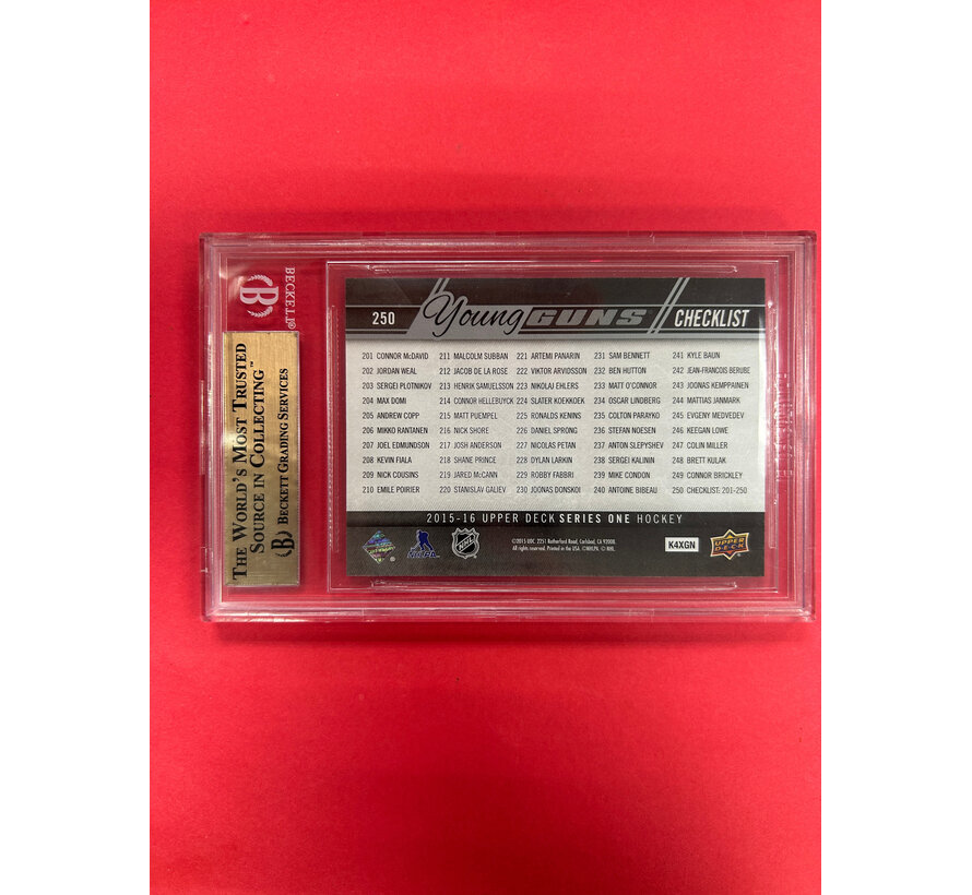 2015-16 UPPER DECK SERIES 1 MCDAVID / BENNETT CHECKLIST SILVER FOIL BECKETT GRADED 9.5