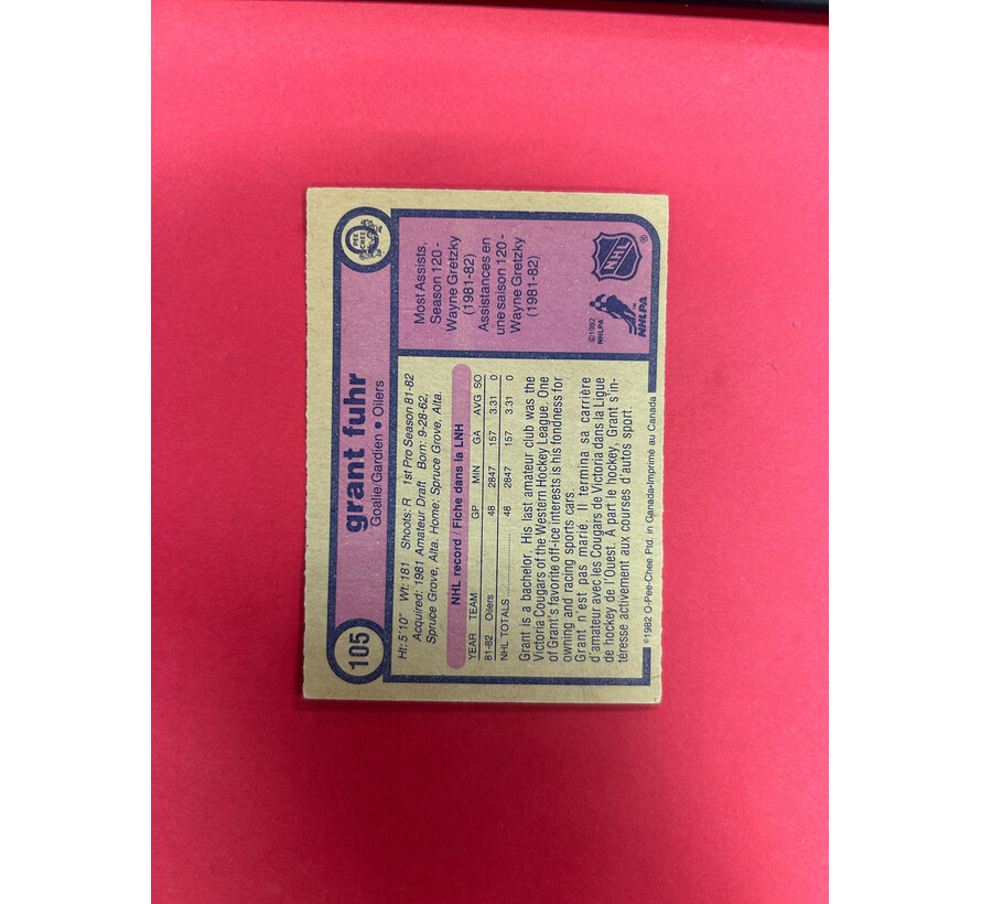 1982-83 O-PEE-CHEE GRANT FUHR ROOKIE CARD