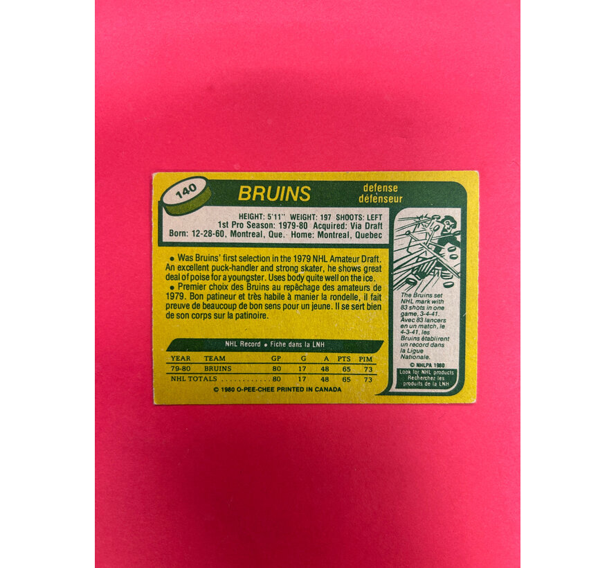 1980-81 O-PEE-CHEE RAY BOURQUE ROOKIE CARD