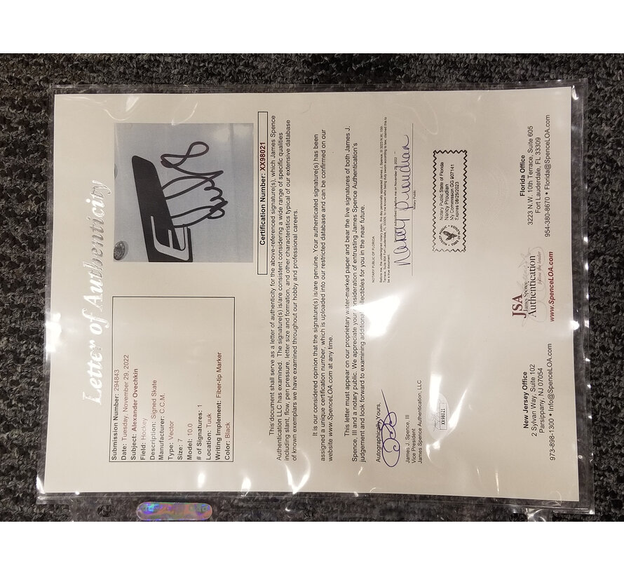 ALEX OVECHKIN ROOKIE YEAR AUTOGRAPHED SKATE JSA L.O.A.