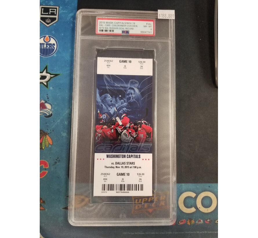 ALEX OVECHKIN SET NHL RUSSIAN GOAL RECORD TICKET STUB PSA 8 CAPITALS