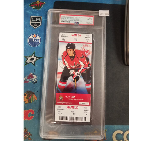 ALEX OVECHKIN  1ST GOAL AS CAPTAIN GRADED TICKET STUB PSA 8 CAPITALS