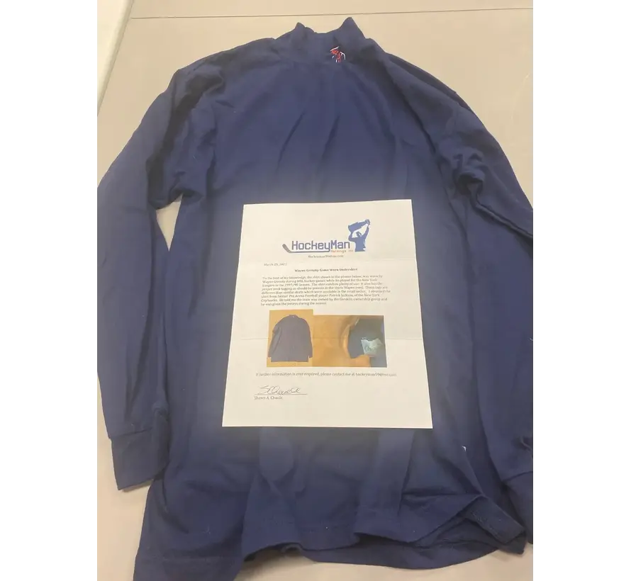WAYNE GRETZKY GAME WORN UNDERSHIRT 1997-98 RANGERS NHL WITH SHAWN CHAULK LOA