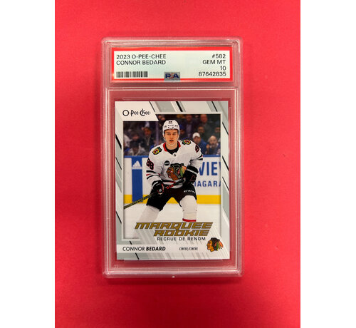 O-PEE-CHEE 2023-24 O-PEE-CHEE CONNOR BEDARD MARQUEE ROOKIE PSA GRADED 10