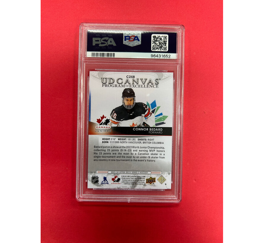 2023-24 UPPER DECK SERIES 2 CONNOR BEDARD PROGRAM OF EXCELLENCE CANVAS PSA GRADED 9