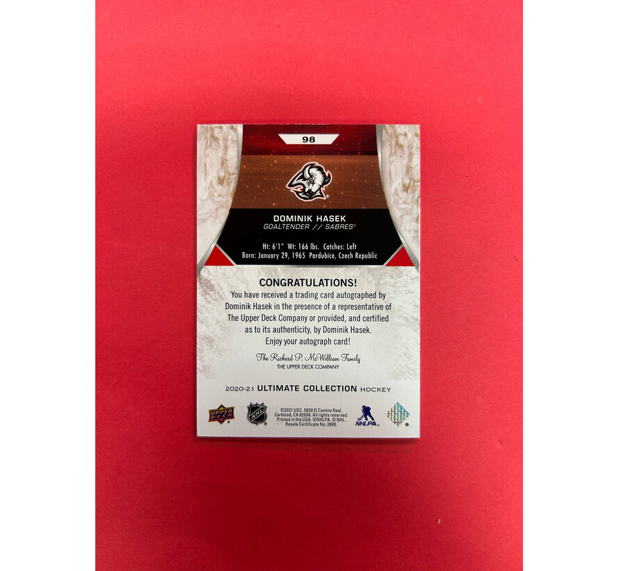 2020-21 UPPER DECK ULTIMATE DOMINIK HASEK ULTIMATE SIGNATURES