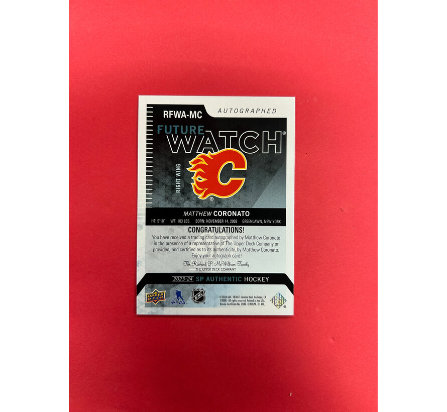 2023-24 SP AUTHENTIC MATTHEW CORONATO RETRO FUTURE WATCH AUTO /199