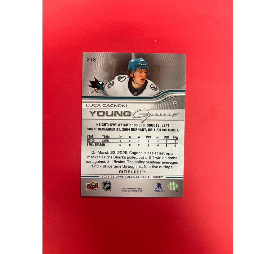 2025-26 UPPER DECK SERIES 1 LUCA CAGNONI OUTBURST YOUNG GUNS
