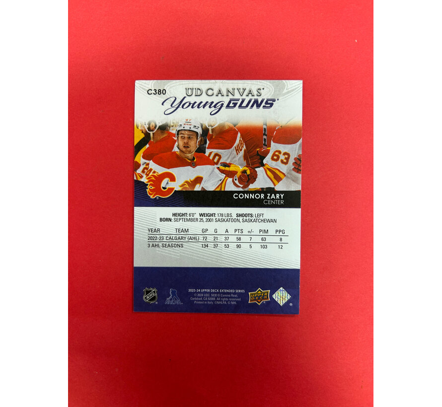 2023-24 UPPER DECK EXTENDED SERIES CONNOR ZARY YOUNG GUNS CANVAS AUTOGRAPHED IN PERSON