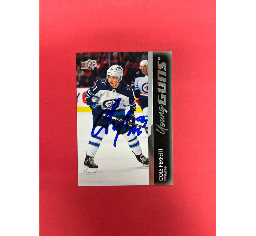 2021-22 UPPER DECK SERIES 2 COLE PERFETTI YOUNG GUNS AUTOGRAPHED IN PERSON