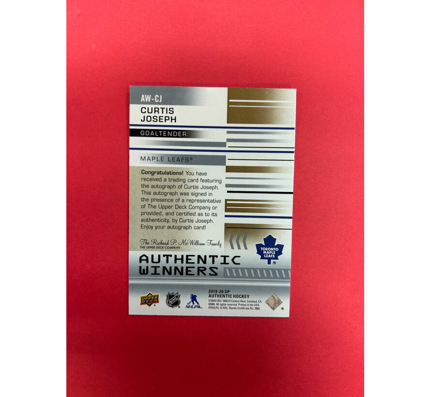 2019-20 SP AUTHENTIC CURTIS JOSEPH AUTHENTIC WINNERS AUTO /99
