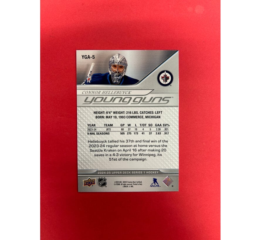 2024-25 UPPER DECK SERIES 1 CONNOR HELLEBUYCK YOUNG GUNS EXCLUSIVES ACHIEVEMENT /100