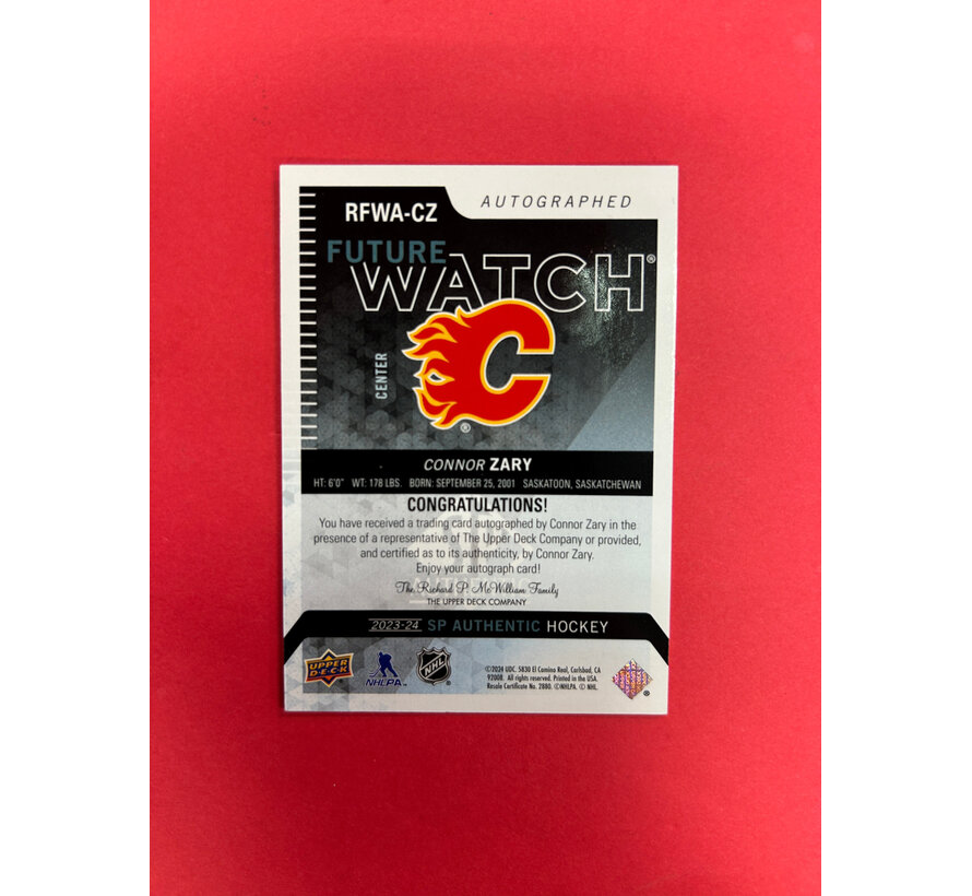2023-24 UPPER DECK SP AUTHENTIC CONNOR ZARY FUTURE WATCH AUTOGRAPH RETRO /699