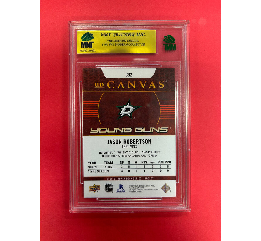 2020-21 UPPER DECK SERIES 1 JASON ROBERTSON YOUNG GUNS CANVAS MNT GRADED 9.5