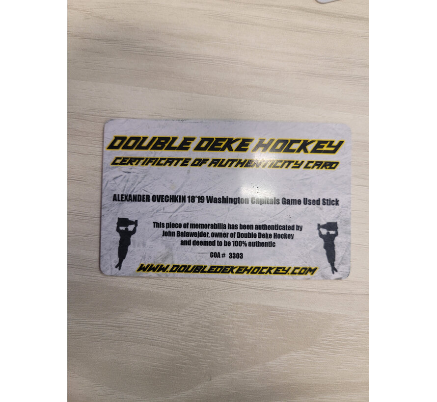 ALEX OVECHKIN 2018-19 GAME USED PLAYOFF STICK CAPITALS VS HURRICANES DOUBLE DEKE COA