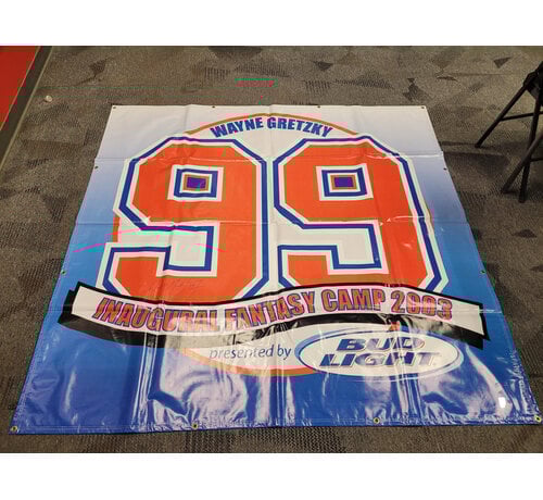 WAYNE GRETZKY INAUGURAL FANTASY CAMP AUTOGRAPHED BANNER WITH PHOTOCOPY OF WGA COA