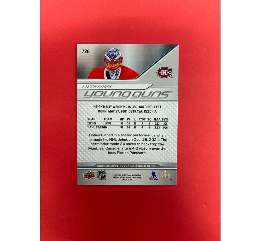 2024-25 UPPER DECK EXTENDED SERIES JAKUB DOBES YOUNG GUNS