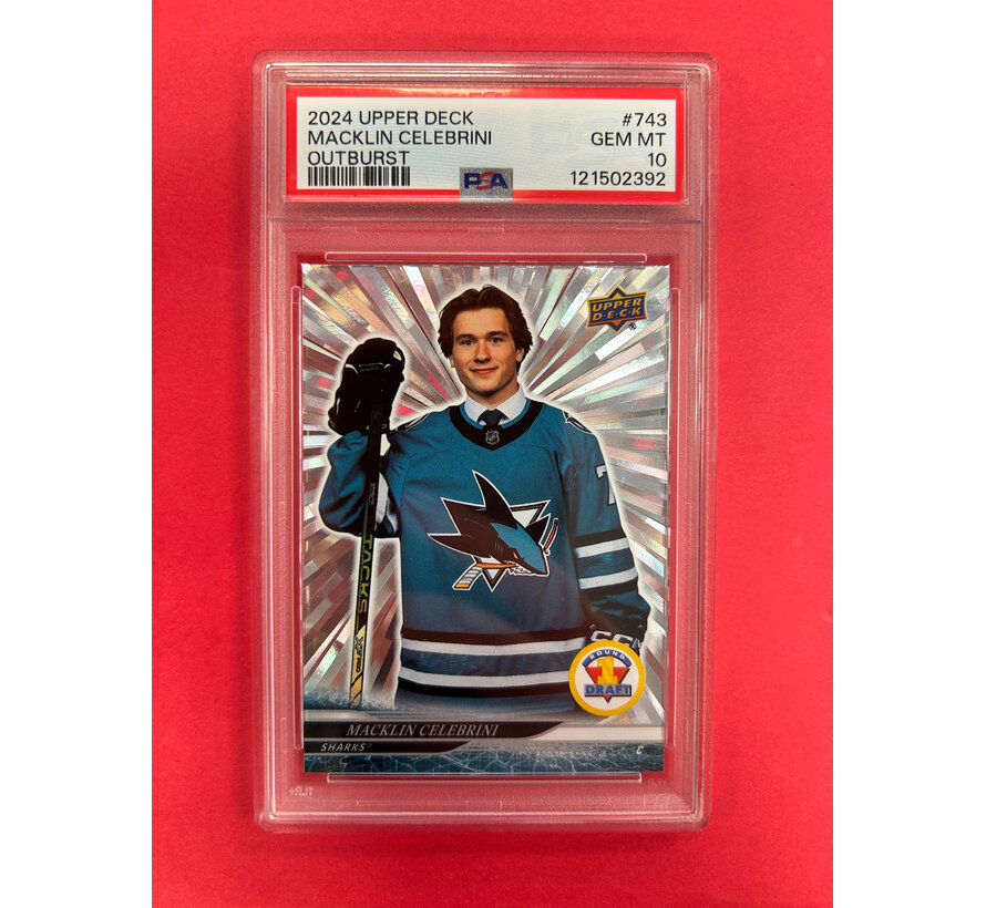 2024-25 UPPER DECK EXTENDED SERIES MACKLIN CELEBRINI OUTBURST DRAFT ROOKIE PSA GRADED 10