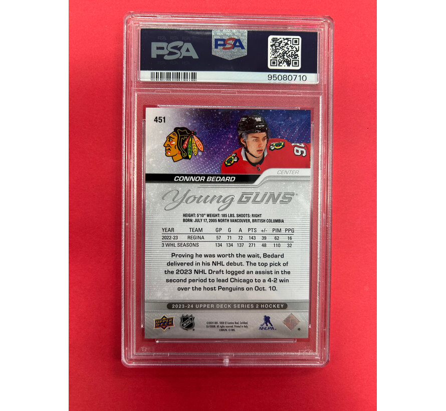 2023-24 UPPER DECK SERIES 2 CONNOR BEDARD YOUNG GUNS PSA GRADED 10