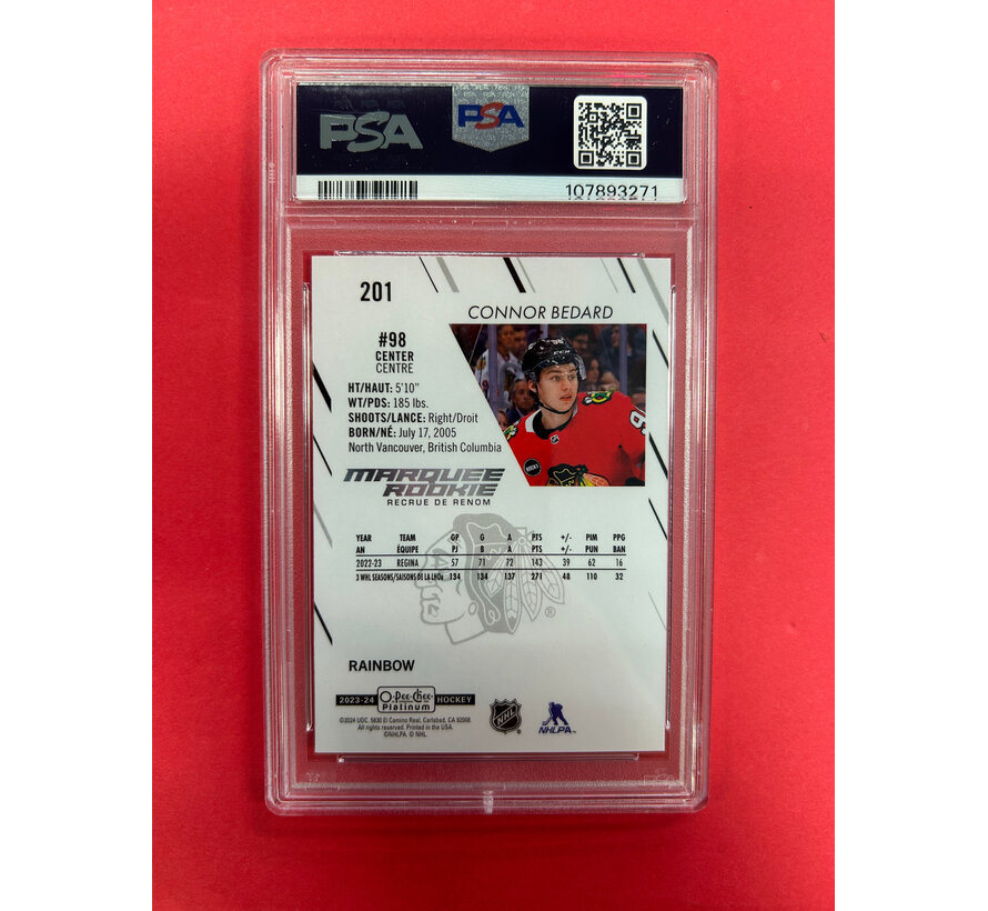 2023-24 OPC PLATINUM CONNOR BEDARD MARQUEE ROOKIE RAINBOW PSA GRADED 10
