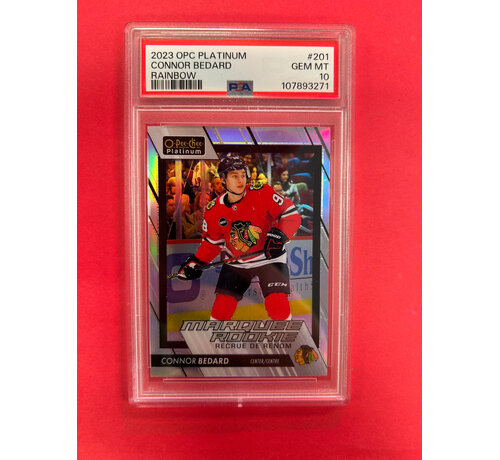 UPPER DECK 2023-24 OPC PLATINUM CONNOR BEDARD MARQUEE ROOKIE RAINBOW PSA GRADED 10