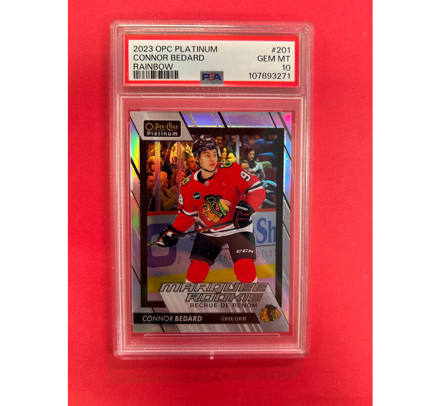 2023-24 OPC PLATINUM CONNOR BEDARD MARQUEE ROOKIE RAINBOW PSA GRADED 10