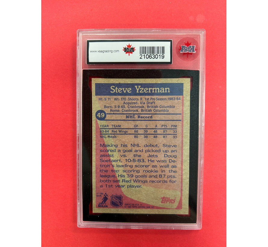 1984-85 TOPPS STEVE YZERMAN ROOKIE KSA GRADED 8