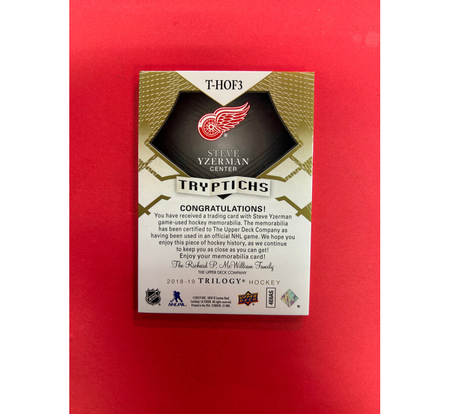 2018-19 UPPER DECK TRILOGY STEVE YZERMAN TRYPTICHS STICK /10