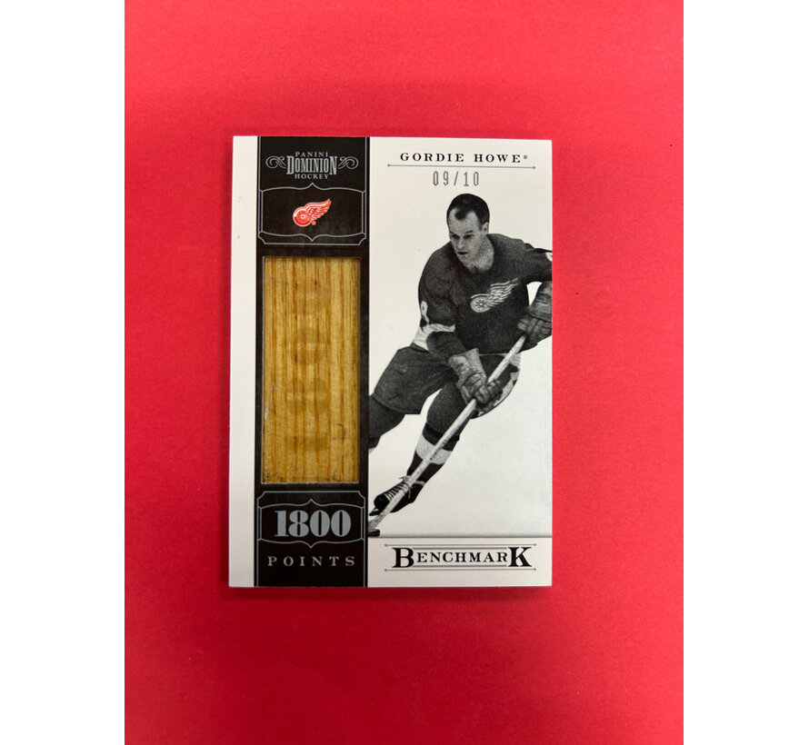 2011-12 PANINI DOMINION GORDIE HOWE BENCHMARKS 1800 GAME USED STICK 9/10 JERSEY NUMBERED