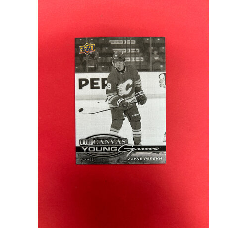 UPPER DECK 2025-26 UPPER DECK SERIES 1 ZAYNE PAREKH YOUNG GUNS BLACK AND WHITE CANVAS
