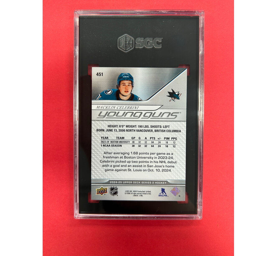 2024-25 UPPER DECK SERIES 2 MACKLIN CELEBRINI YOUNG GUNS SGC GRADED 9