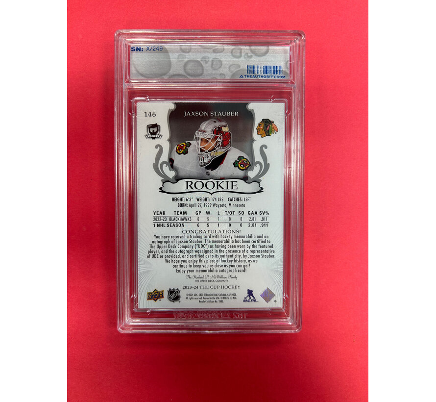 2023-24 UPPER DECK THE CUP JAXSON STAUBER ROOKIE PATCH AUTO /249