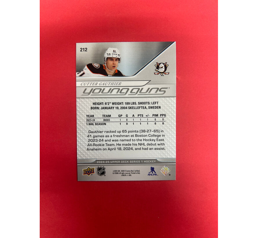 2024-24 UPPER DECK SERIES 1 CUTTER GAUTHIER YOUNG GUNS