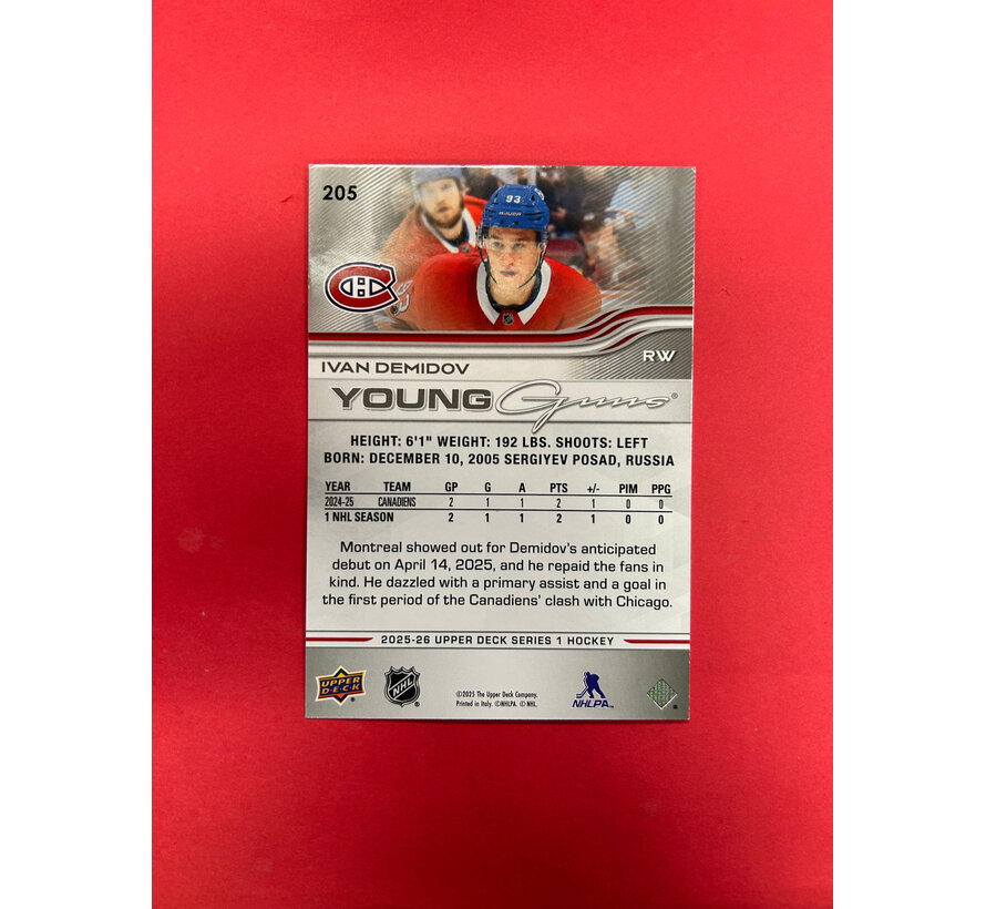 2025-26 UPPER DECK SERIES 1 IVAN DEMIDOV YOUNG GUNS JUMBO OVERSIZED