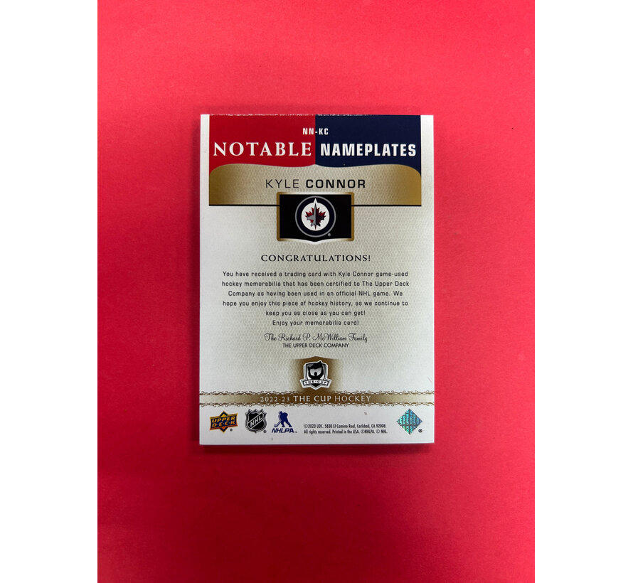 2022-23 UPPER DECK THE CUP KYLE CONNOR NOTABLE NAMEPLATES /6