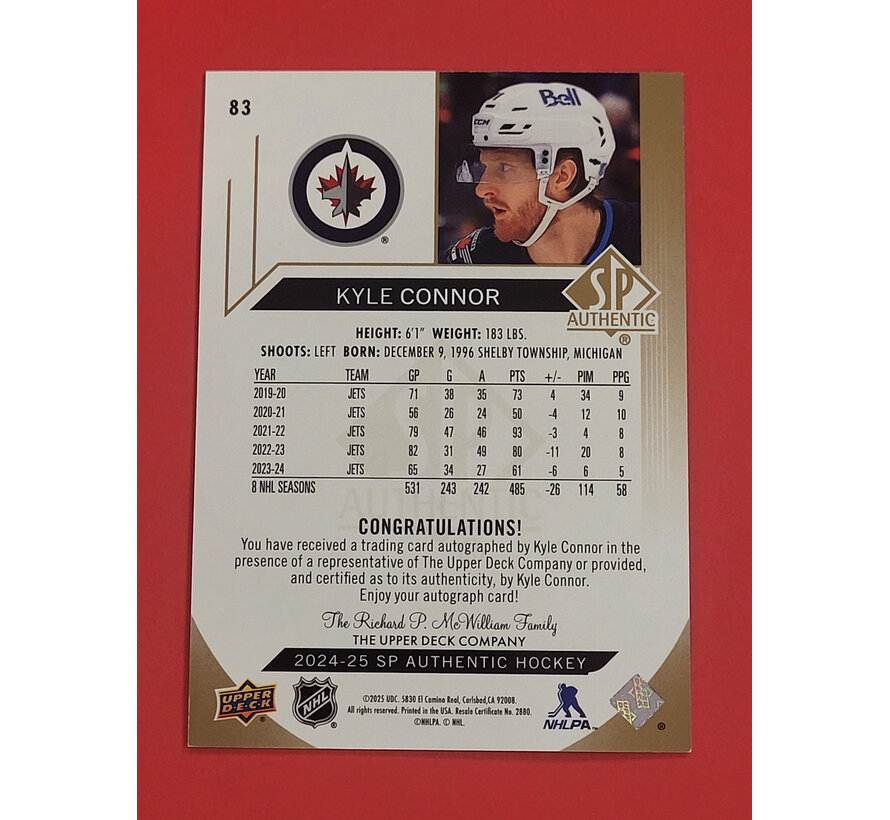 2024-25 UPPER DECK SP AUTHENTIC KYLE CONNOR BLACK LIMITED AUTO #83