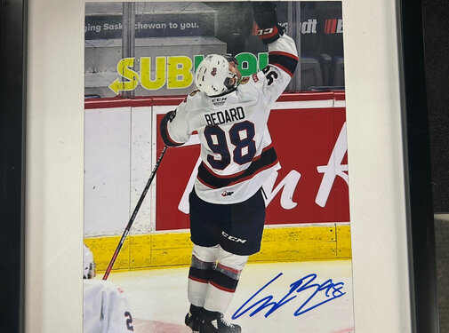 CONNOR BEDARD AUTOGRAPHED FRAMED 8X10 REGINA PATS ROOKIE AUTOGRAPH IN PERSON
