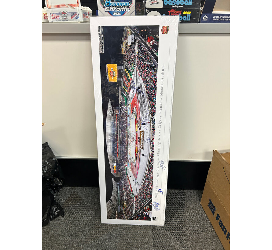 WINNIPEG JETS AUTOGRAPHED HEADER BOARD HERITAGE CLASSIC LAINE/HELLEBUYCK/BROSSOIT/P.MAURICE/K.CHEVELDAYOFF/BEALIEU