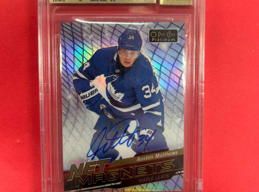 UPPER DECK 2018-19 OPC PLATINUM AUSTON MATTHEWS NET MAGNETS RAINBOW AUTOGRAPH BECKETT GRADED 9.5 AUTO 9