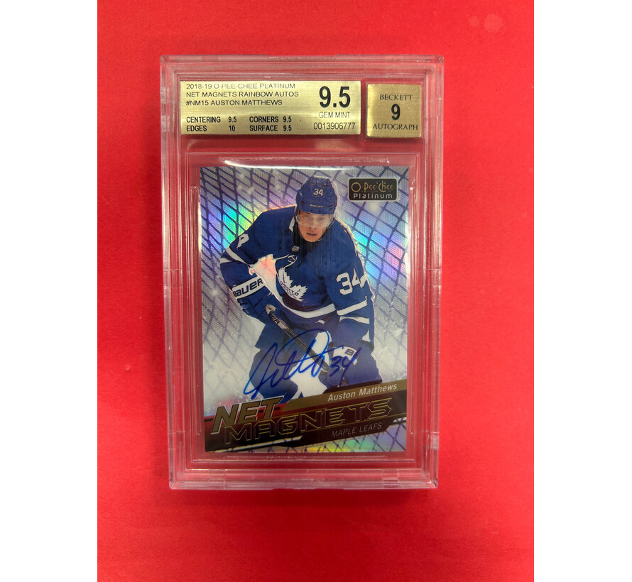2018-19 OPC PLATINUM AUSTON MATTHEWS NET MAGNETS RAINBOW AUTOGRAPH BECKETT GRADED 9.5 AUTO 9